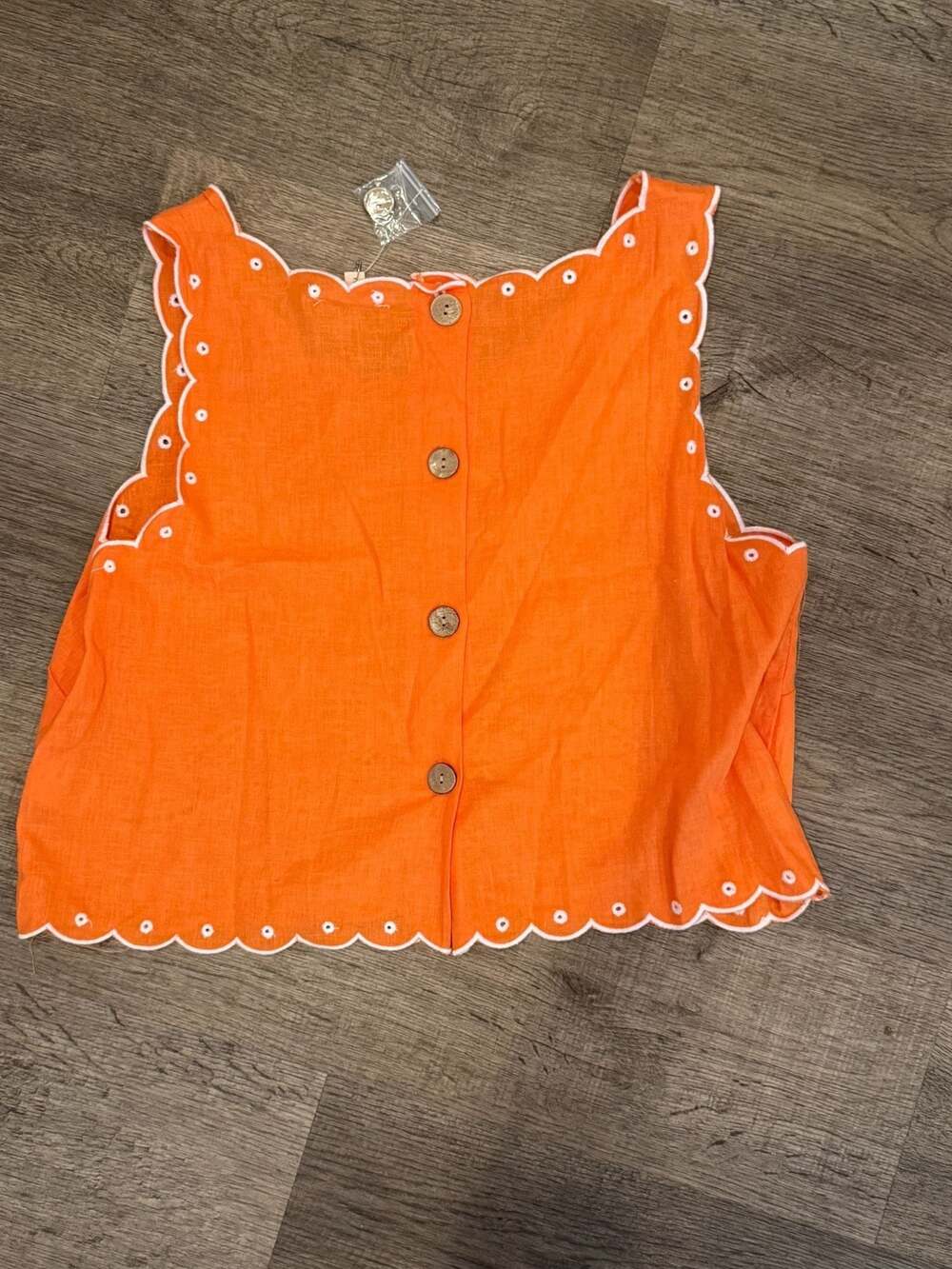 NWT Christian Siriano Orange Linen Embroidered Eyelet Scalloped Crop Top - Large - Picture 3 of 3